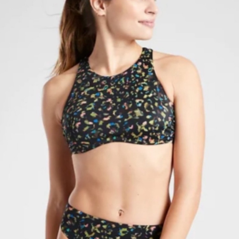 Athleta Leopard High Neck Bikini‎ Top 36B/C